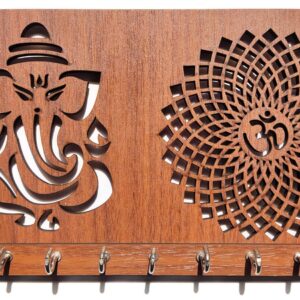 Ganesha Om Chakra Key Holder in wooden