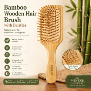 Shop Bamboo Wooden Hair Brush with Bristles for gentle detangling, reduced frizz, scalp massage, and healthy hair. Suitable for all hair types.